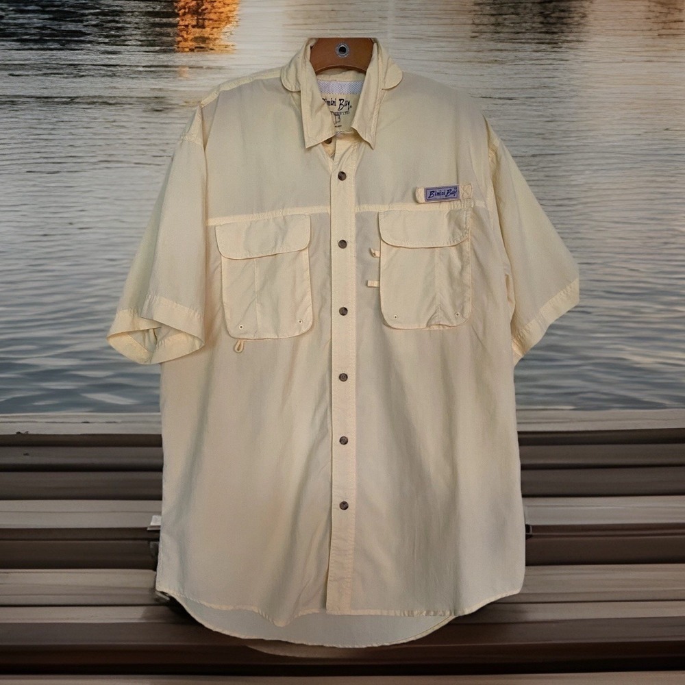 Bimini Bay Outfitters‎ Mens Vented Fishing Shirt Yellow Outdoor Nylon Size Large
